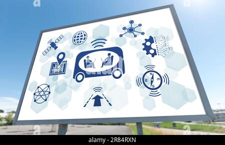 Self-driving car concept drawn on a billboard Stock Photo