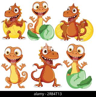 Little Dinosaur Monster Hatching from Egg illustration Stock Vector
