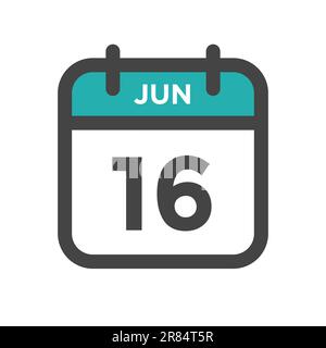 June 16 Calendar Day or Calender Date for Deadline and Appointment Stock Vector