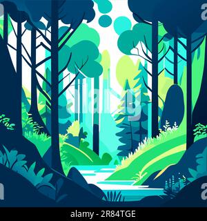 Horizontal banner of forest background, silhouettes of trees Stock Vector