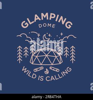 glamping camp dome vintage monoline vector illustration concept for travel,tourism,logo,vacation Stock Vector