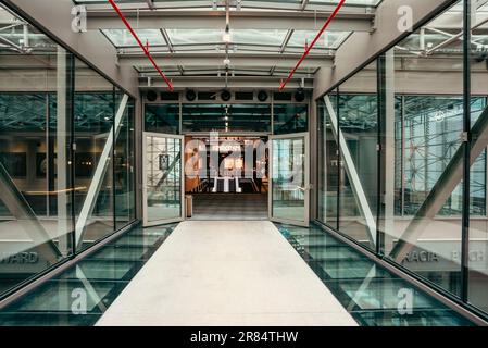 Warsaw, Poland-05 July, 2022:Interior of Norblin Factory, Fabryka Norblina - post-industrial architecture with offices. shops, restaurants Stock Photo