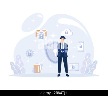 Information Protection, Shield with Keyhole Protecting Personal Data, Using Password for Smartphone, flat vector modern illustration Stock Vector