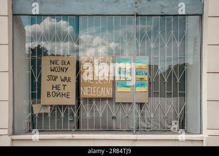 Warsaw, Poland - 05 July, 2022: Stop war sign in the capital and largest city of Poland. Stock Photo