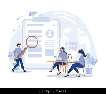job application concept, Job interview, HR managers looking at curriculum vitae of job seeker, flat vector modern illustration Stock Vector