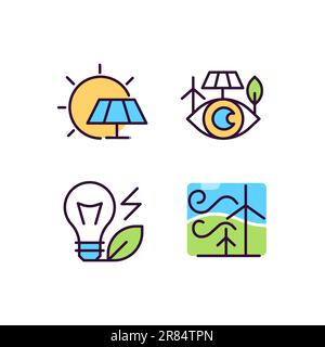 Alternative power sources pixel perfect RGB color icons set Stock Vector
