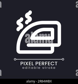 Clothes iron pixel perfect white linear ui icon for dark theme Stock Vector