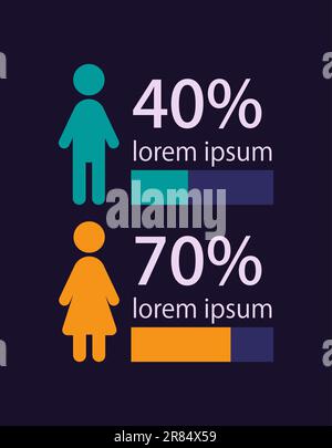 Population divide infographic chart design template set for dark theme Stock Vector