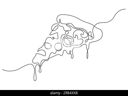 sliced pizza in continuous line drawing thin linear vector illustration Stock Vector