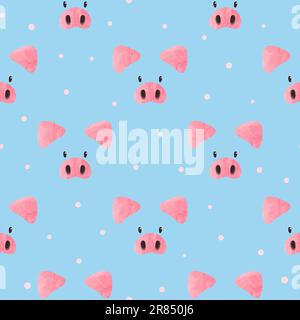Seamless pattern with cute pigs on blue background. Stock Vector