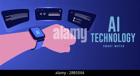 AI smartwatch Technology. New futuristic Technology abstract graphic design concept vector illustration. Stock Vector