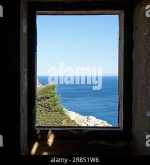 Ocean view from an abandoned building at the coast of Portugal Stock Photo