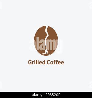 Coffee bean logo with bonfire negative space. Stock Vector
