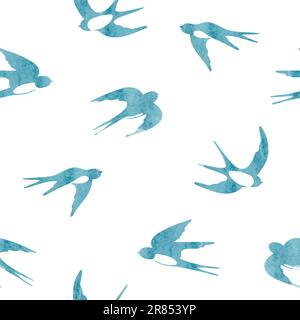 Flying swallows silhouettes. Seamless watercolor pattern. Stock Vector