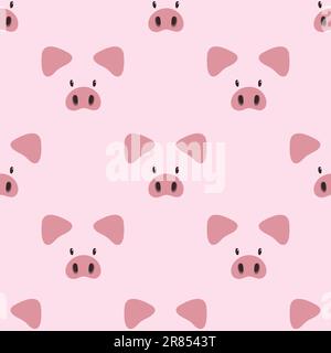 Seamless pink vector pattern with cute pigs. Stock Vector