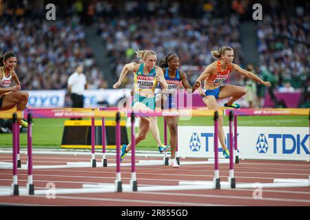 Sally Pearson winning in the 100 m hurdles at the World Athletics Championships London 2017. Stock Photo