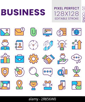 Business pixel perfect RGB color icons set Stock Vector