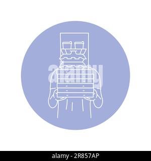 Courier with cardboard containers, takeaway food black line icon. Food delivery service. Pictogram for web page, mobile app, promo. Stock Vector