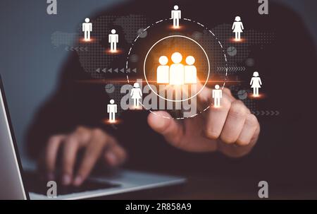 Customer Relationship Management, Businessman use tablet with global structure customer network technology, Data exchanges development. customer servi Stock Photo