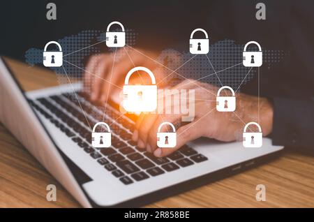 internet security and data protection concept, blockchain and cybersecurity. Cybersecurity and privacy concepts to protect data. Lock icon and interne Stock Photo
