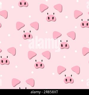 Seamless vector pattern with cute pink pigs. Stock Vector