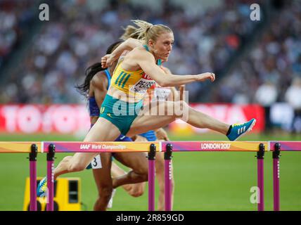 Sally Pearson winning in the 100 m hurdles at the World Athletics Championships London 2017. Stock Photo