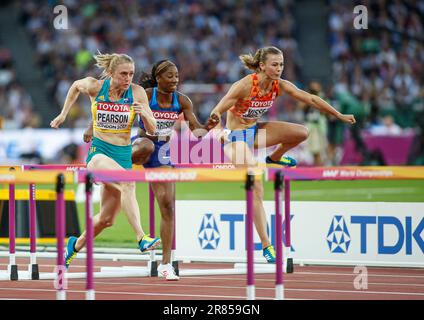 Sally Pearson winning in the 100 m hurdles at the World Athletics Championships London 2017. Stock Photo