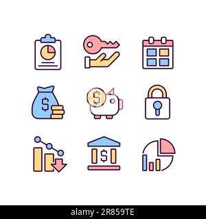 Corporate management pixel perfect RGB color icons set Stock Vector
