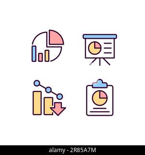 Business analytics pixel perfect RGB color icons set Stock Vector
