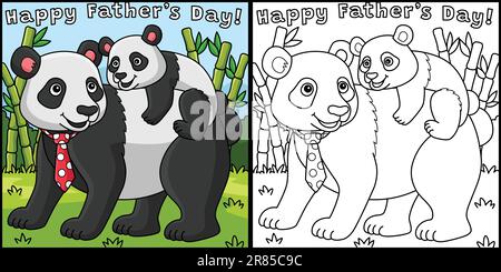 Happy Fathers Day Panda Coloring Page Illustration Stock Vector