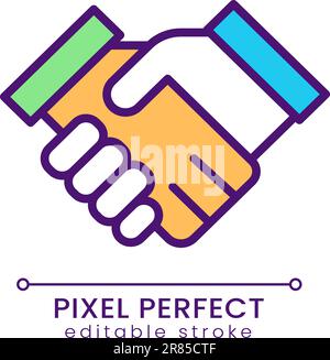 Handshaking pixel perfect RGB color icon Stock Vector