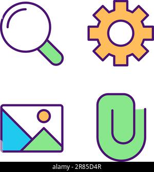 Website elements pixel perfect RGB color icons set Stock Vector