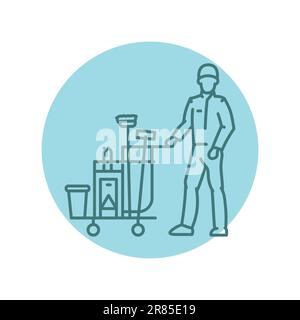 Janitor black line icon. Cleaning company. Pictogram for web page, mobile app, promo. Stock Vector