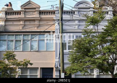 683 Victorian Filigree style terrace houses with Melbounrne-style parapets on Glenmore Rd., Paddington. Sydney-Australia. Stock Photo