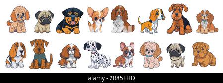 Vector set of different breeds dogs silhouettes isolated in black color ...