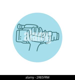 Professional photographer holding videocamera black line icon. Pictogram for web page, mobile app, promo. Stock Vector