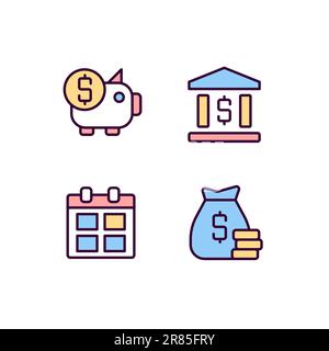 Business and finance pixel perfect RGB color icons set Stock Vector