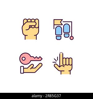 Goal setting pixel perfect RGB color icons set Stock Vector