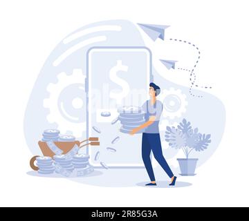 Financial Transaction and Fast Money Transfer via Internet, Online Payment Service on Mobile, flat vector modern illustration Stock Vector