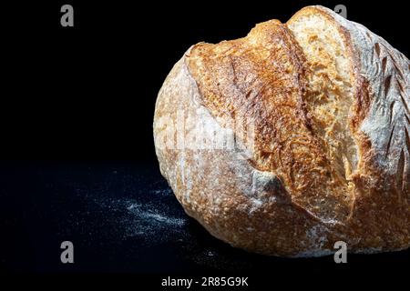 Vermont black flour rye bread with a crispy crust and a spongy texture. Freshly baked homemade bread. Photo in high quality. Stock Photo