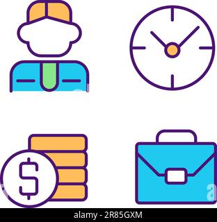Business and management pixel perfect RGB color icons set Stock Vector