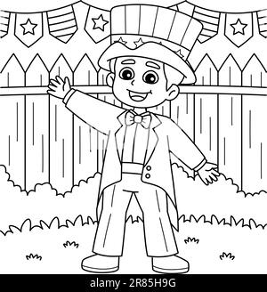4th of July Uncle Sam Coloring Page Illustration Stock Vector Image ...