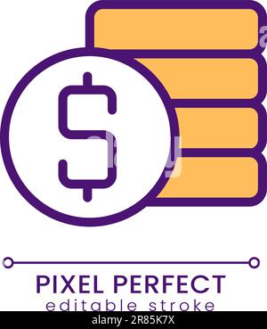 Coins stack and dollar symbol pixel perfect RGB color icon Stock Vector