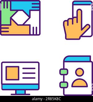 Business processes pixel perfect RGB color icons set Stock Vector