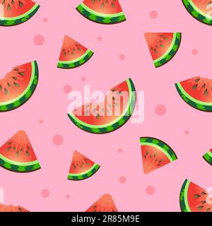 Seamless watermelon pattern on pink background. Vector background with watermelon slices. Cute seamless vector pattern with sliced watermelons and pin Stock Vector