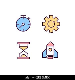 Process and operation pixel perfect RGB color icons set Stock Vector