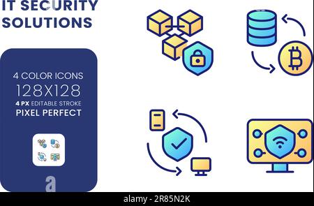 Data privacy solutions gradient fill desktop icons Stock Vector