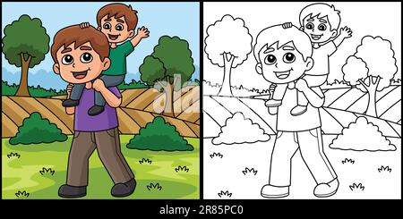 Father Carrying his Son Cartoon Colored Clipart Stock Vector Image ...