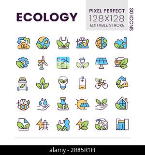 Ecology pixel perfect RGB color icons set Stock Vector
