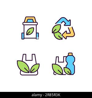 Plastic waste recycling pixel perfect RGB color icons set Stock Vector